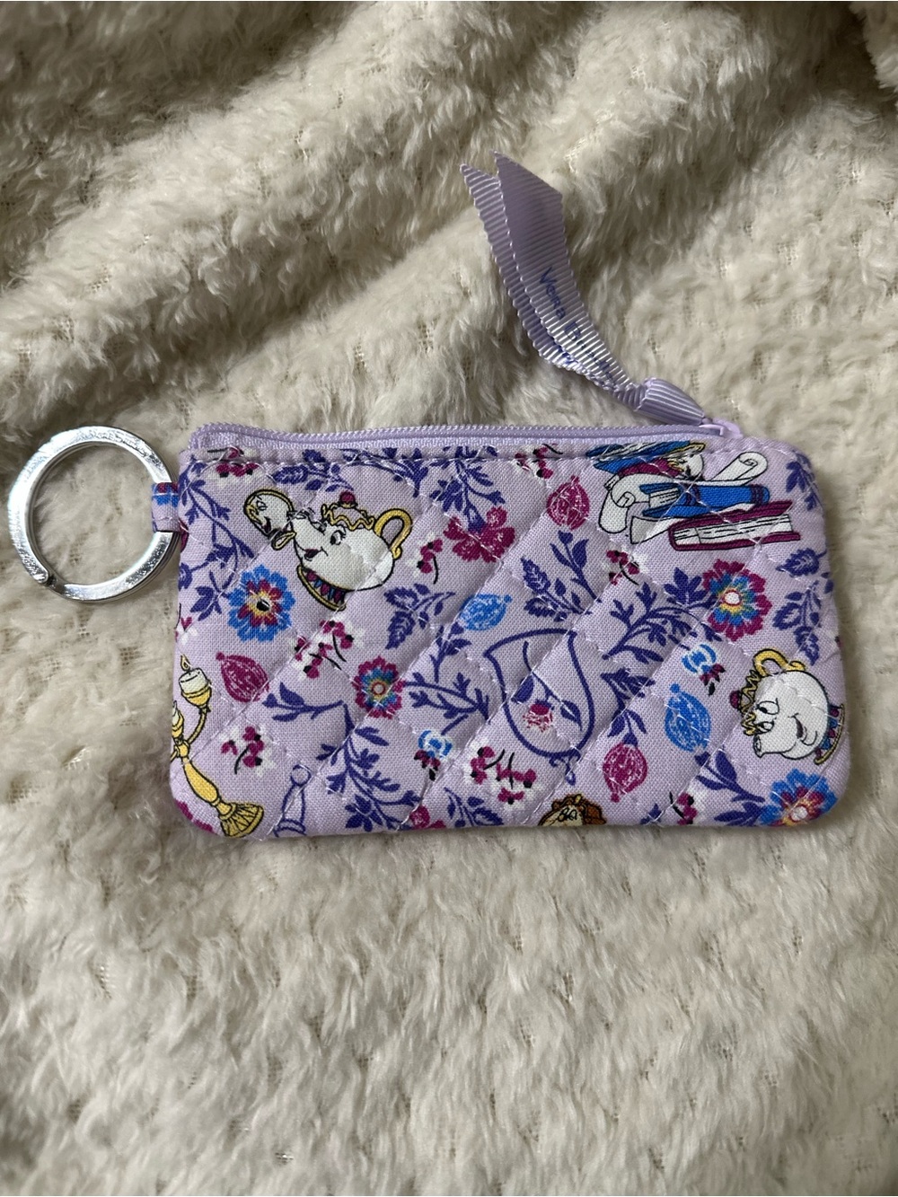 Vera Bradley Lavender Disney Beauty & The Beast Floral Card Pouch with Keyring